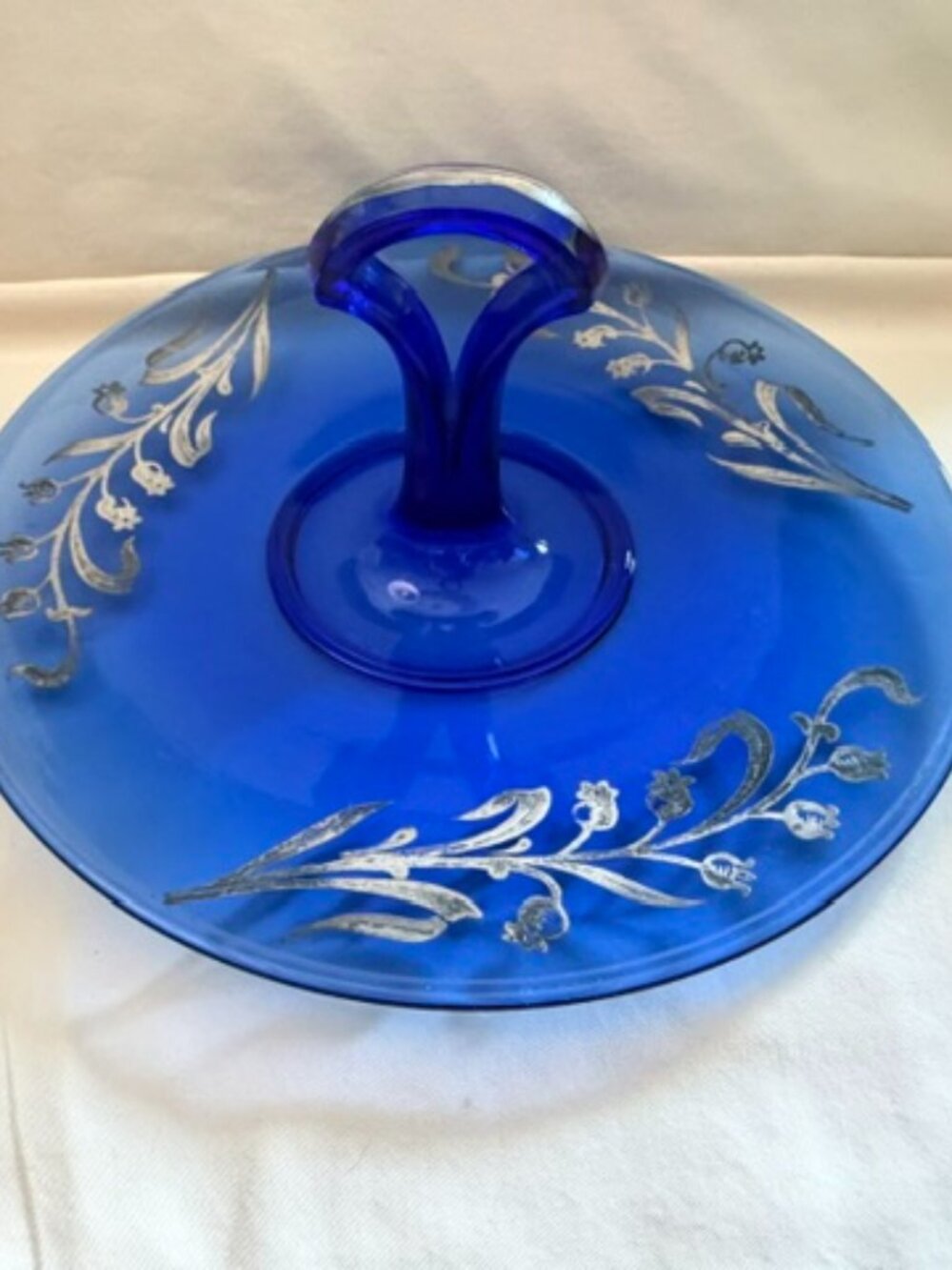 Vintage Sterling Silver Overlay Blue Glass Sandwich Server
